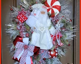 Santa Christmas Wreath, Christmas Wreath, Christmas Gift Idea, Holiday Wreath, Santa Wreath, Winter Wreath, Candy Wreath, Vintage Christmas