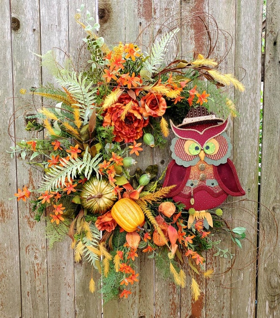 Fall Owl Wreath, Owl Wreath, Owl Decor, Fall Decor, Front Door Wreath, Autumn Wreath, Owl, Thanksgiving Wreath, Pumpkin Wreath, Door Wreath