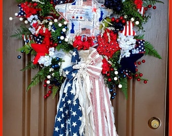 Patriotic Wreath, July 4 Wreath, Memorial Day Wreath, Red White Blue Wreath, Patriotic Wreath, Patriotic Decor, July 4 Decor, Fourth Of July