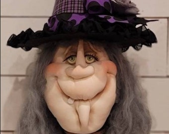 Winifred, Witch, Halloween decor, sculpted face, wreath attachment, swag, Front door decor, Fall, whimsical, witch decor, table deco