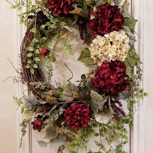 Everyday Wreath, Spring Wreath, Summer Wreath, Hydrangea Wreath, Hydrangea Decor, Grapevine Wreath, Grapevine Decor,Front Door Wreath,Wreath