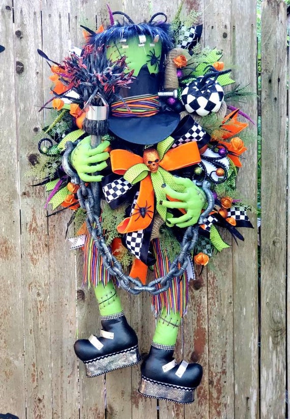 Open For Pre Order 2022! Halloween Wreath, Whimsical Wreath Frankie Wreath, Spooky Wreath, Frankenstein Wreath, Halloween Decor, Frankie