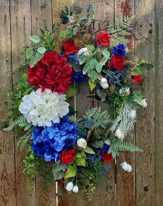 Patriotic Wreath, Hydrangea Wreath,Everyday Wreath, Fourth of July Wreath, Summer Wreath,Hydrangea Decor, Grapevine Wreath,Front Door Wreath