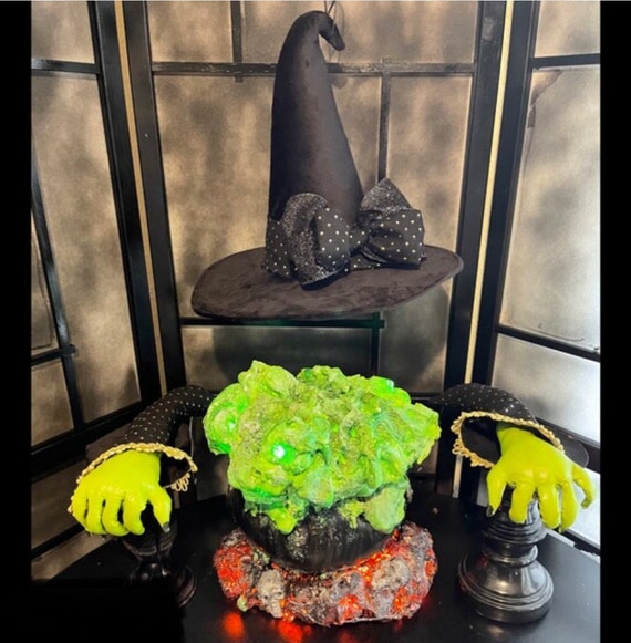 Witch Cauldron, Witch Hat, Halloween, light up battery lights, Wreath Attachments, Witch, Witch Attachment