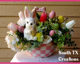 Easter Decor, Bunny Floral Arrangement. Bunny Decor, Rabbit Centerpiece. Whimsical Centerpiece  Rabbit Decor, Rabbit Candlestick Centerpiece
