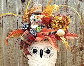 Fall Owl Centerpiece, Fall Centerpiece, Fall Floral Arrangement ,Farmhouse Centerpiece, Autumn Owl Centerpiece, Fall Decor, Owl Decor