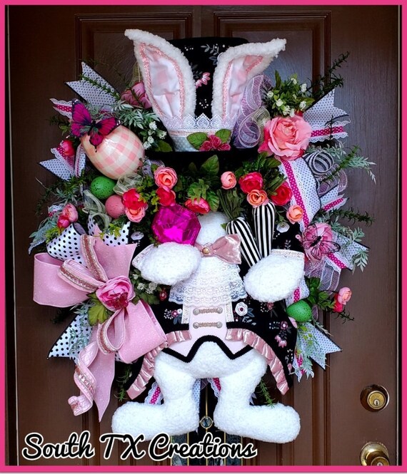 Deluxe Easter March Hare Wreath, Easter Bunny Wreath, Mad Hatter Wreath, Spring Wreath, Easter Decor, Easter Floral Wreath, XL Easter Wreath