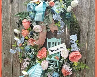 Spring Wreath, Garden Wreath, Mother's Day Wreath, Floral Wreath, Welcome Wreath, Front Door Wreath, Elegant Spring Wreath, Summer Wreath