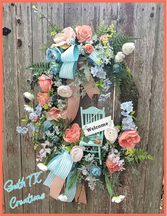 Spring Wreath, Garden Wreath, Mother's Day Wreath, Floral Wreath, Welcome Wreath, Front Door Wreath, Elegant Spring Wreath, Summer Wreath