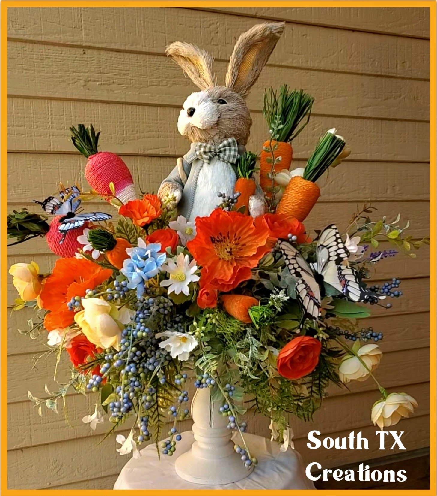 Waterfall Rabbit Arrangement Easter Decor, Bunny Floral Arrangement. Bunny Decor, Rabbit Centerpiece ...