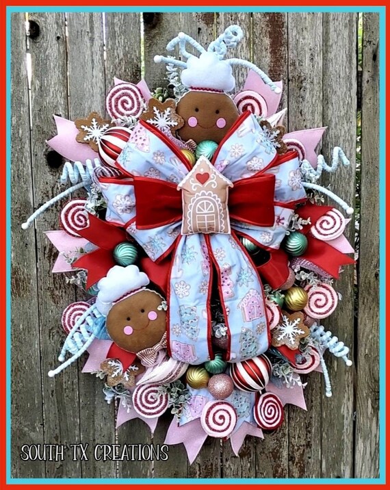 Christmas Wreath, Front Door Wreath, Holiday Swag, Holiday Wreath, Christmas Door, Whimsical Christmas, Candy Wreath, Gingerbread Wreath
