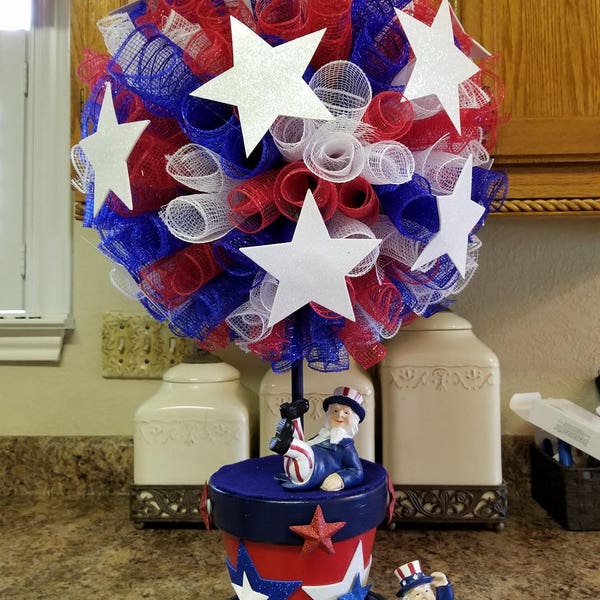 Patriotic Topiary, Patriotic Centerpiece, July 4th Topiaty, Uncle Sam Topiary, Uncle Sam Centerpiece, July 4th Centerpiece, Patriotic Decor