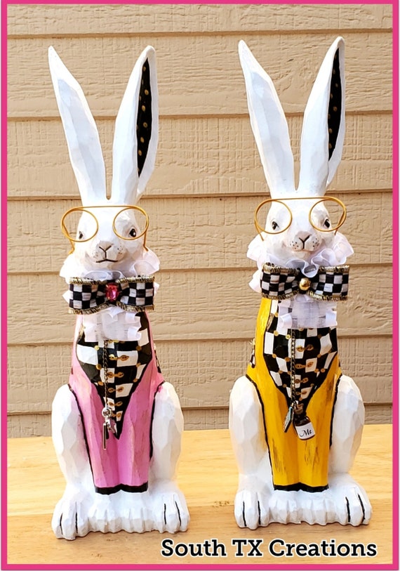 White Rabbit Figurine, Deluxe Dapper Rabbit, English Rabbit, White Rabbit, Victorian Rabbit, Whimsical Rabbit,Hand Painted Rabbit