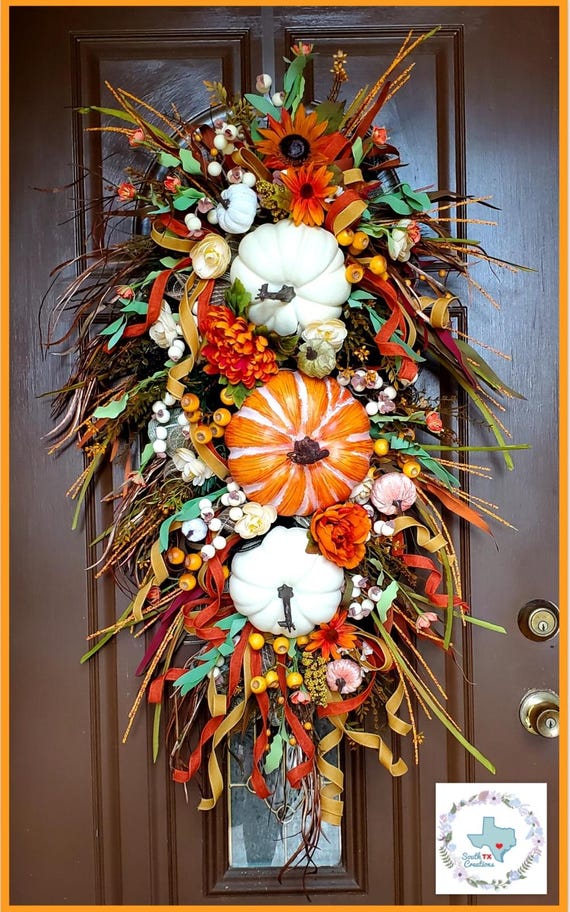 Fall Wreath,Pumpkin Swag,Fall Decor, Front Door Wreath, Autumn Wreath,Thanksgiving Wreath, Pumpkin Wreath, Farmhouse Wreath,Harvest Wreath