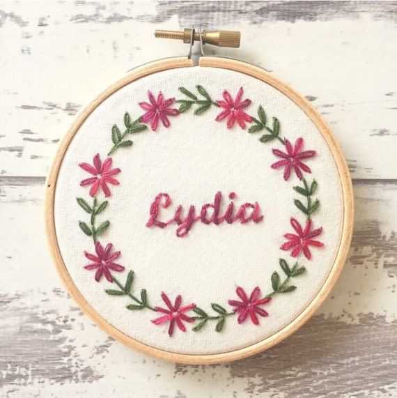 Personalised Name Floral Embroidery Hoop Fiber Arts Embroidery