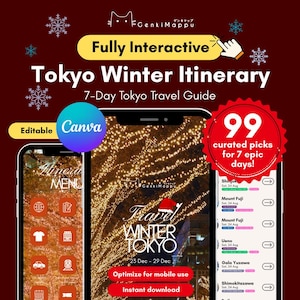 東京冬のデジタル旅行プラン：7日間日本旅行ガイド | 編集可能 | Canva旅行プランナー