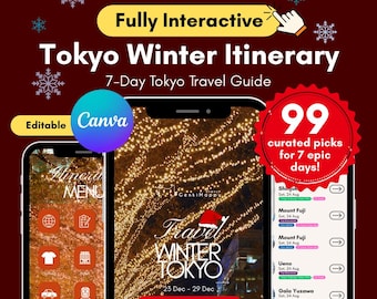 Tokyo Winter Digital Travel Itinerary: 7-Day Japan Travel Guide | Fully editable | canva trip planner