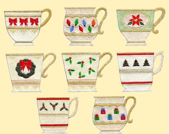 Christmas Teacups Machine Embroidery Designs