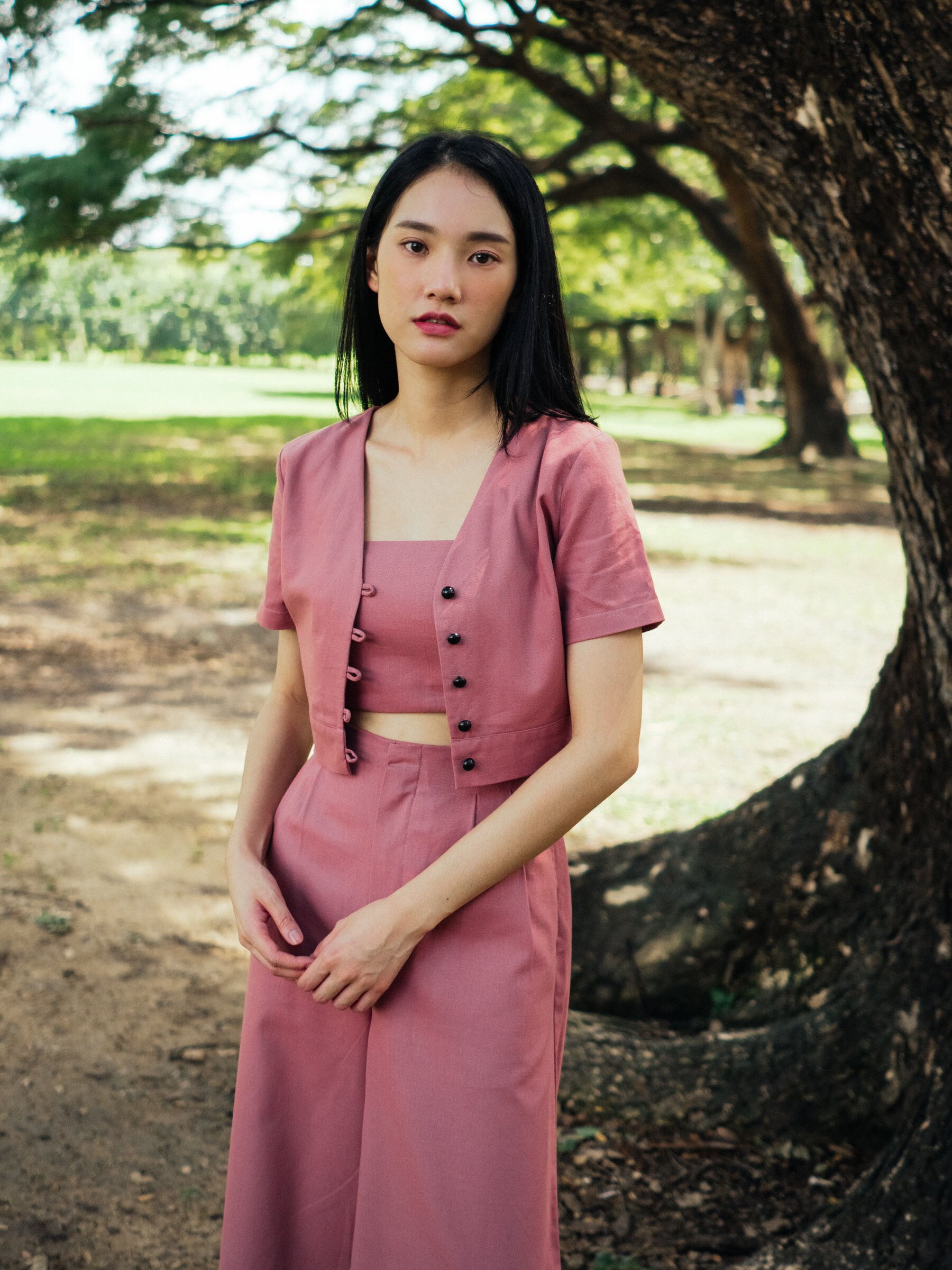 Rose Pink Cotton Linen Crop Top With V-neck Button Through | Etsy