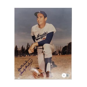 Photo Dodgers 8 x 10 signé et inscrit Sandy Koufax BOLD Signature Beckett LOA