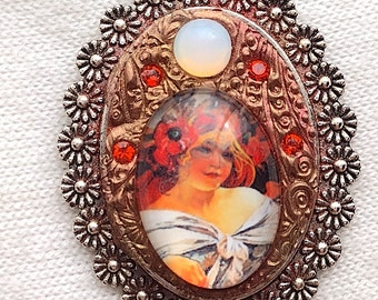 Art Nouveau, Mucha, Romantic, Pendant, PA-424