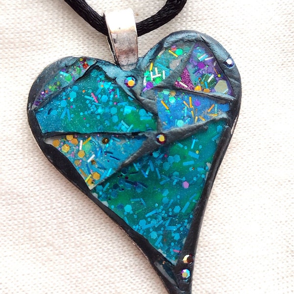 Heart, Mosaic, Artsy, Glitter, Pendant, PA-466