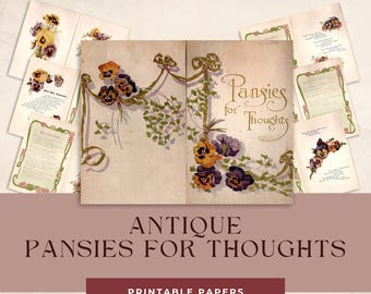 Antique Pansies Junk Journal Kit, Victorian Ephemera (Digital Download)