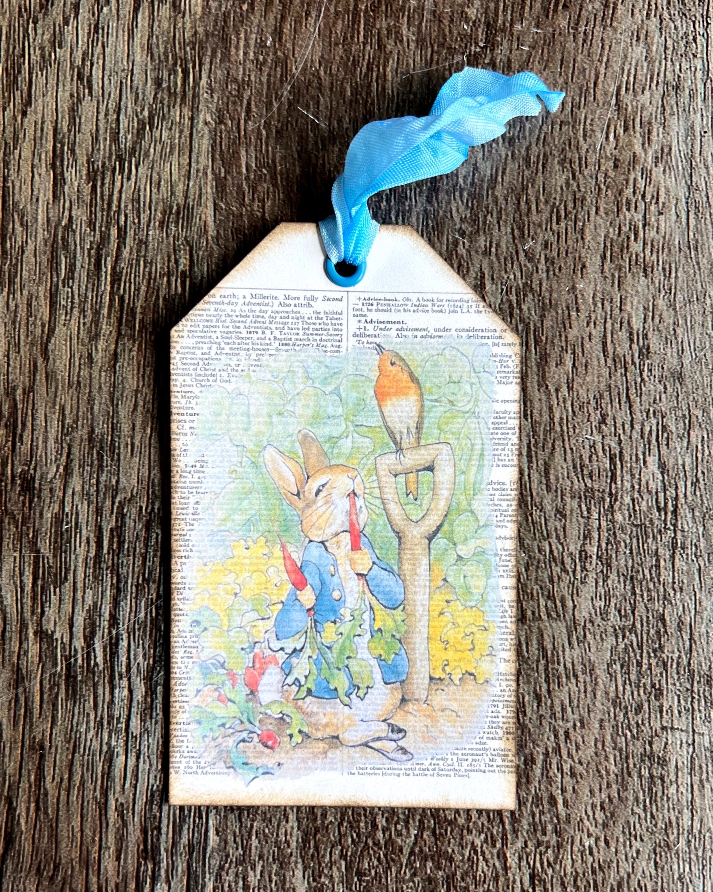 Set of Vintage Peter Rabbit Tags Layered With Book Pages ...