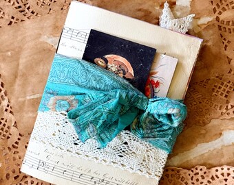 Vintage Junk Journal | Antique Sheet Music Cover, Ephemera, Sari Silk Closure (OOAK)