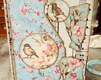 Handmade Mini Shabby Chic Junk Journal, Vintage Style Bird & Floral Journal