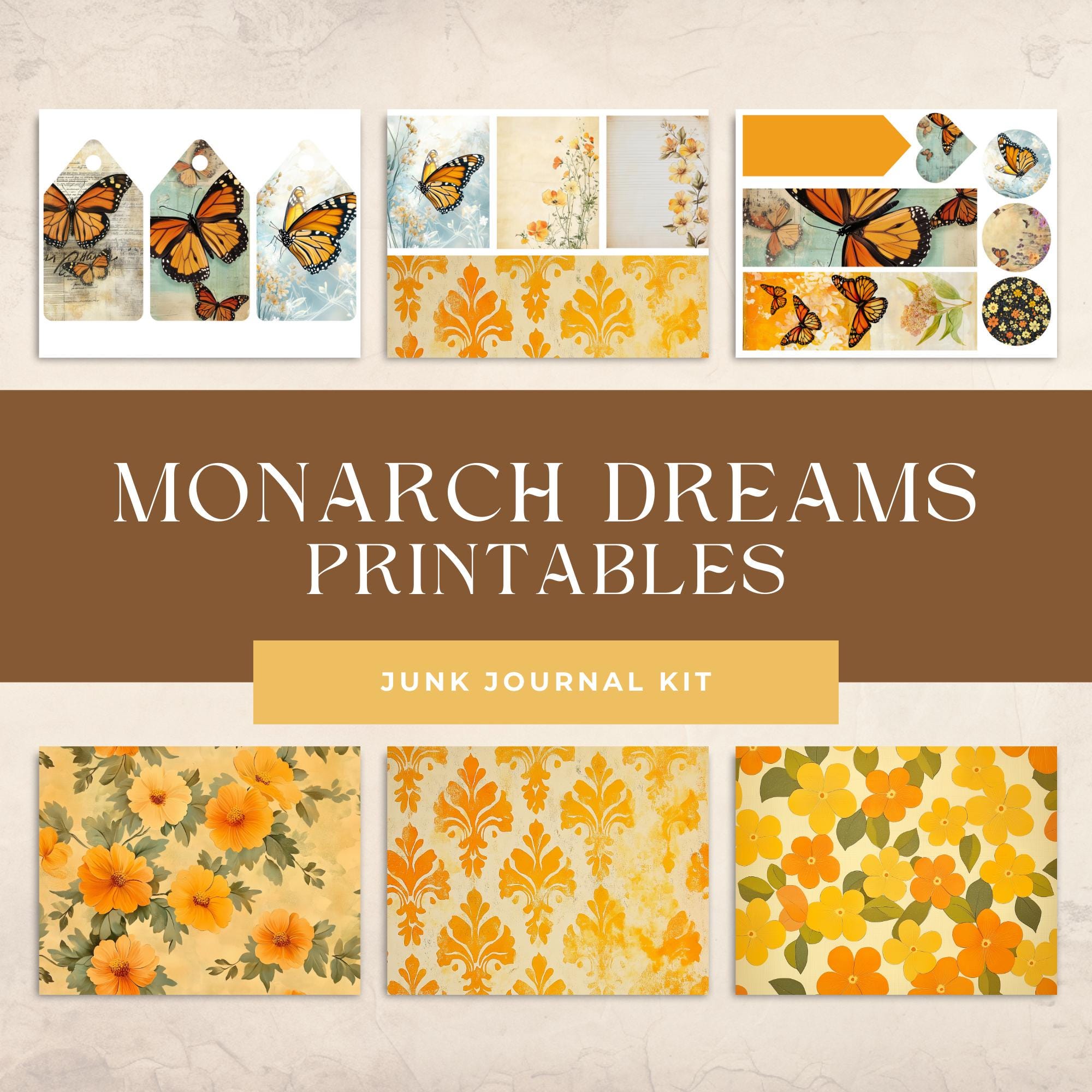 Monarch Butterfly Junk Journal Kit, Vintage Style Papers (digital ...