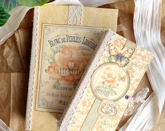 Handmade Shabby Chic Junk Journal Set.  Junk Journal with matching travel journal.  Cottagecore Junk Journal with tons of journaling space.