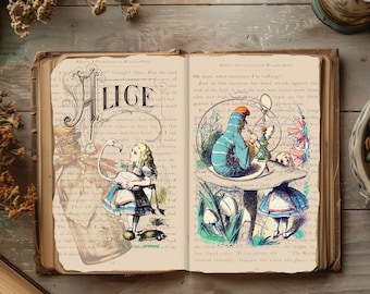 Alice in Wonderland Junk Journal Kit, Vintage Collage Pages, DIY Craft Supplies (Digital Download)
