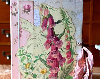 Country Flower Garden Party Junk Journal, Handmade Vintage Botanical Journal, cottagecore