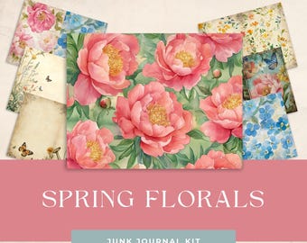 Spring Floral Junk Journal Kit, Ephemera, Tags (Digital Download)