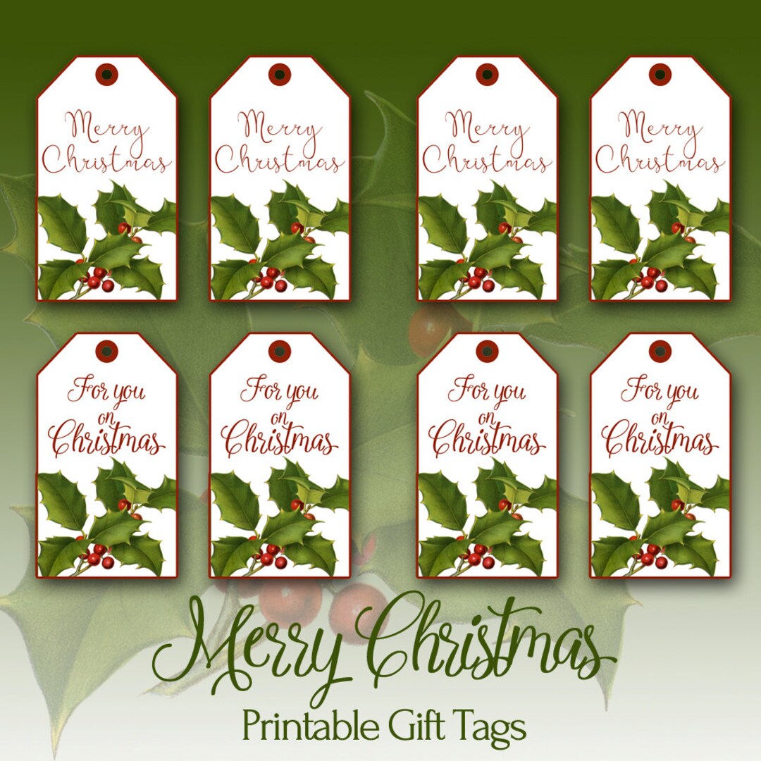 Vintage Holly Christmas Gift Tags – Printable Holiday Tags (digital ...