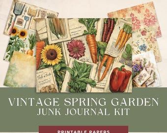 Vintage Spring Garden Junk Journal Kit, Printable Floral Papers (Digital Download)