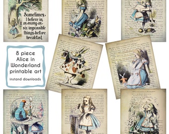 Alice in Wonderland Printable Art, Set of 8 Alice in Wonderland Prints, Vintage Art, Prints for Kids Room, Vintage Art for Kids, Kids Gift