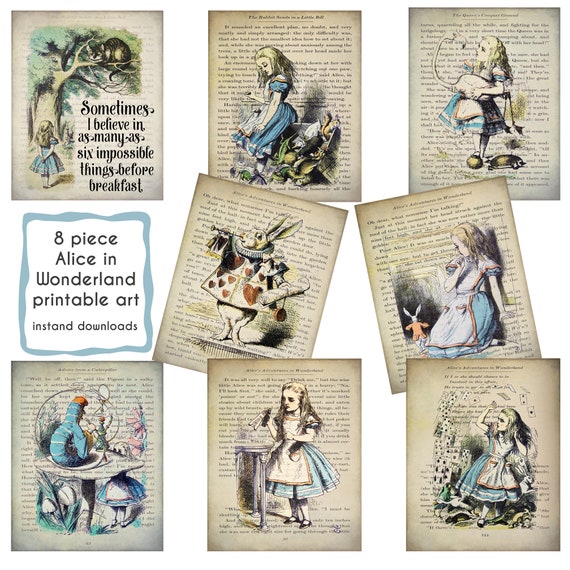 Alice in Wonderland Printable Art Set of 8 Alice in | Etsy