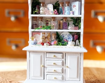 Miniature Apothecary Hutch – Junk Journal Fairy Cabinet with Tiny Treasures