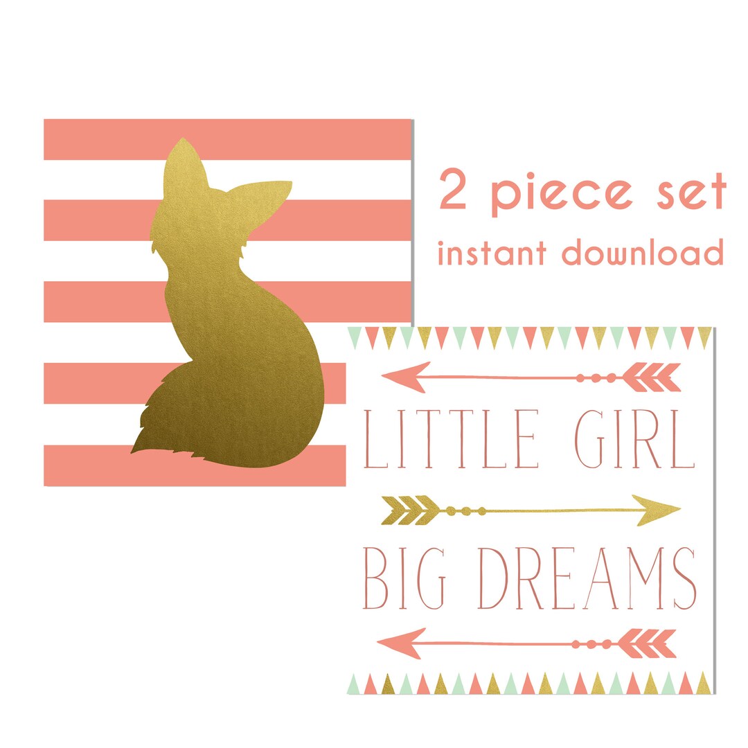 Baby Fox Nursery Decor 2 Piece Printable Set. Adorable Fox and Little