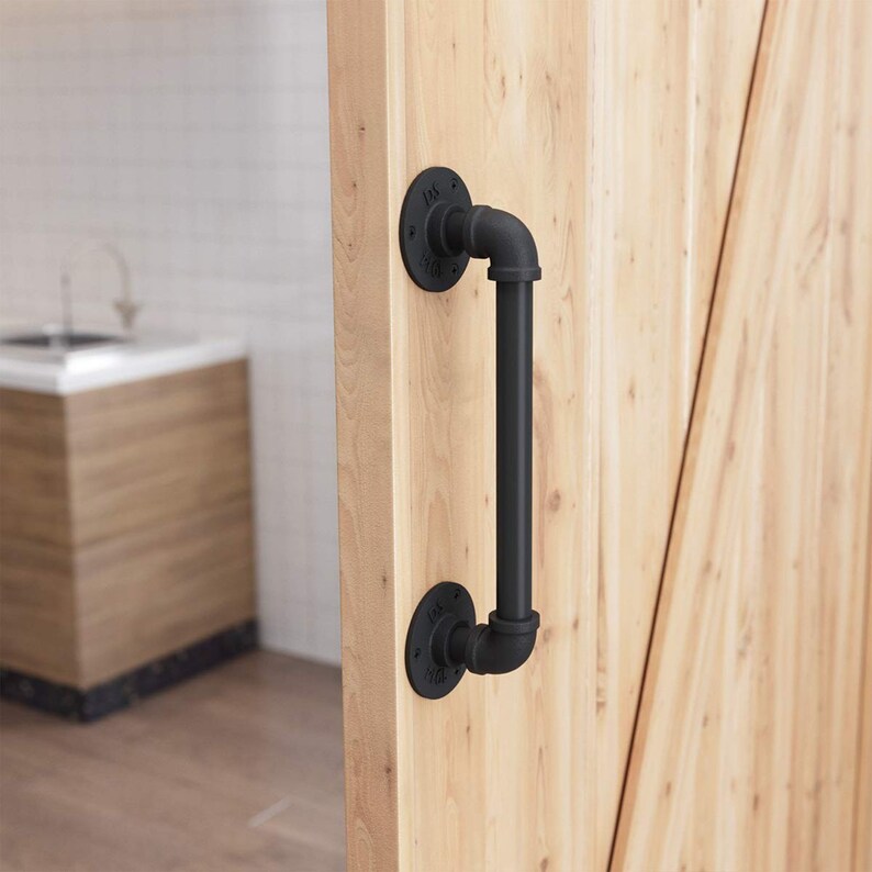 12 Pipe Barn Door Handle Black Rustic Industrial Grab Etsy