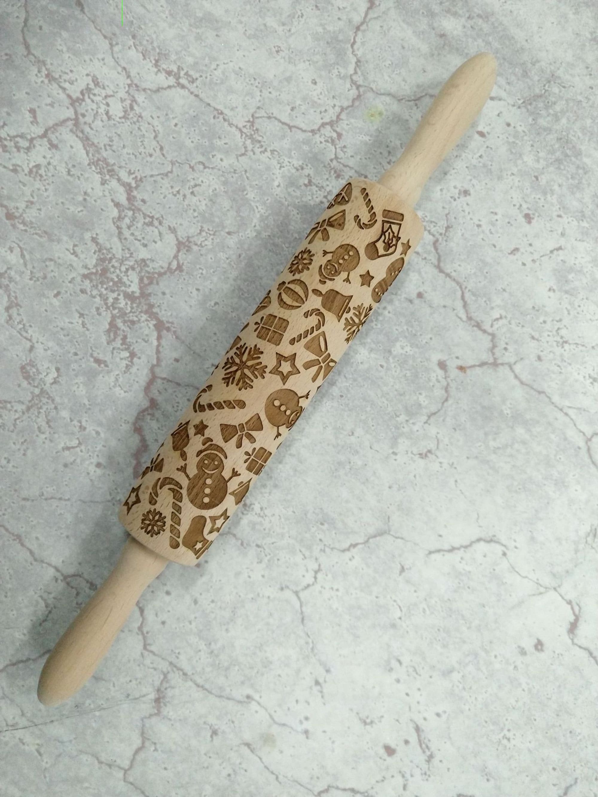 Christmas Wooden Rolling Pin Engraved Embossing Rolling Pin Etsy