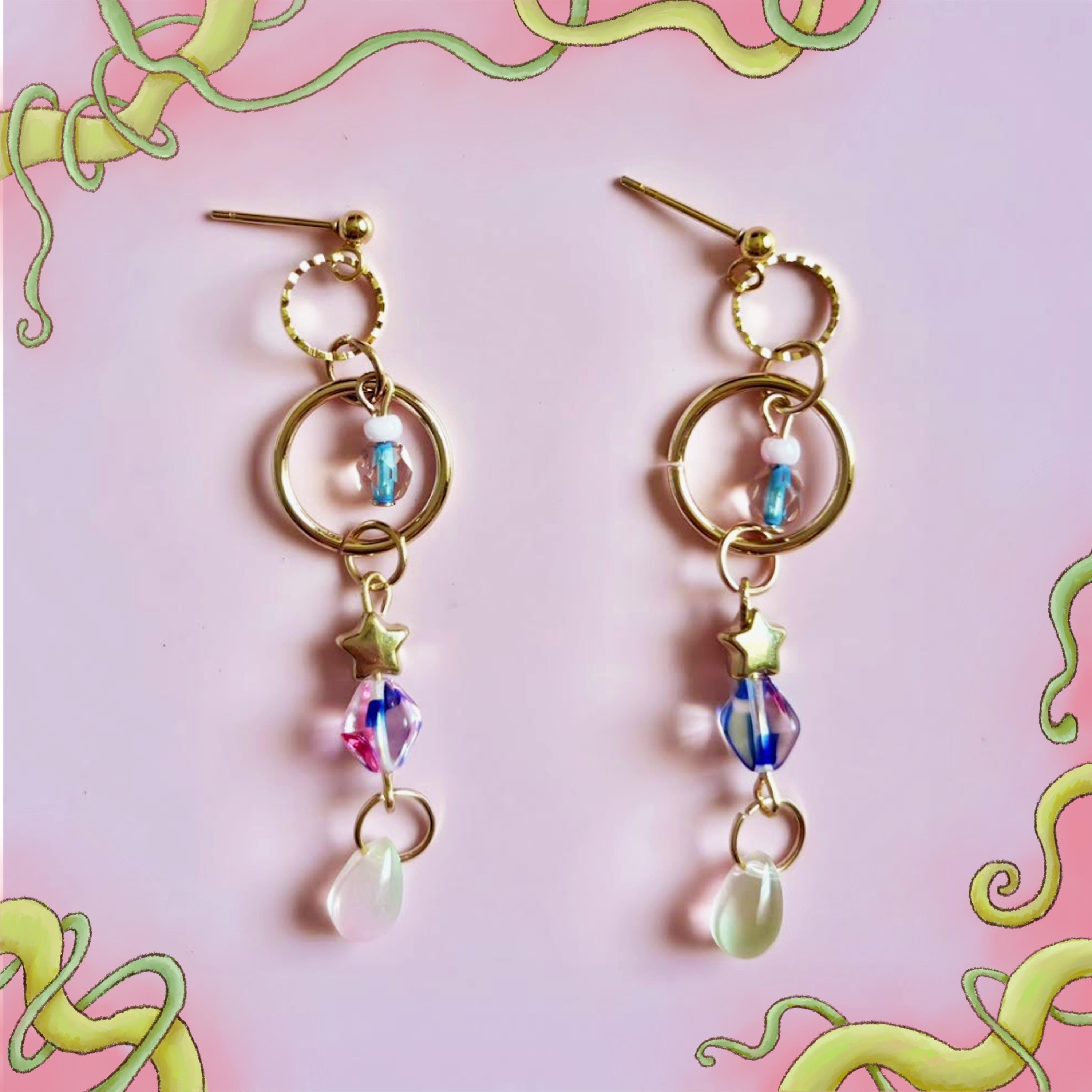 Galactic Twinkle - Quirky Floral Earrings, Cute Mini Dangles, Whimsical Daisy Studs, Kawaii Jewellery, Surgical Steel