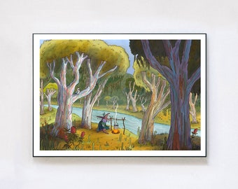 Bush Tucker - Giclée Print A5, A4, A3 | Australian Art | Gumtree | Eucalyptus Tree | Wattle | Bush Ranger | Outback