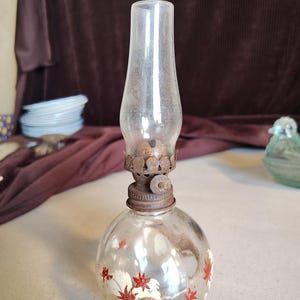 vintage hand painted miniature glass oil lamp in floral