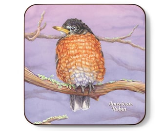 American Robin Drink COASTER | Bohan Art Songbird Collection | Watercolor, Bird Painting, Home Decor, Birder Gift, Wildlife, Nature | 3.5"