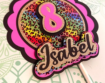 Rainbow cheetah cake topper, custom cheetah cake topper, rainbow animal print cake topper, wild one cake topper, leopard pink cake topper