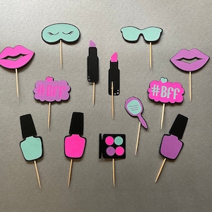 12 Spa cupcake toppers, Make up birthday cupcake, Glam cupcake toppers, Glam party decorations, Spa cupcakes, Nail polish cake topper, Spa