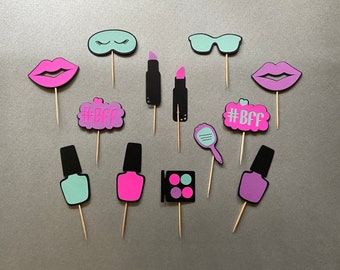 12 Spa cupcake toppers, Make up birthday cupcake, Glam cupcake toppers, Glam party decorations, Spa cupcakes, Nail polish cake topper, Spa
